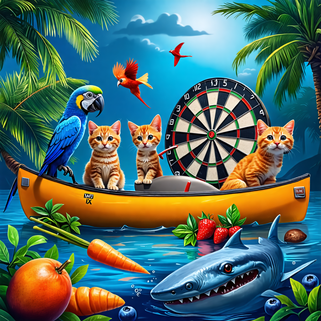 mango, kitten, snake, dartboard, parrot, canoe, carrot, blueberry, shark, palm tree